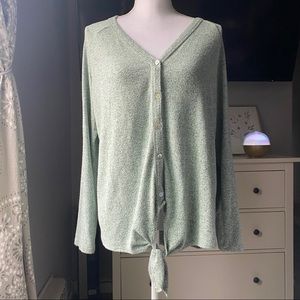 Kim & Cami Tie-front Green Sweater Large